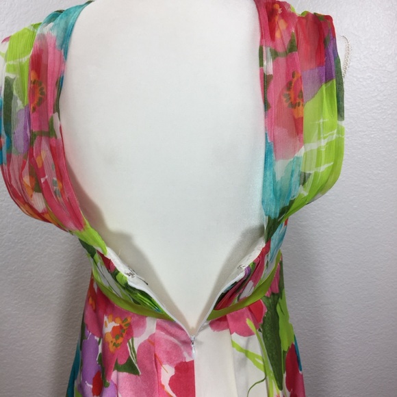 Vintage Cache 100% Silk Floral Dress Empire Waist Off the Shoulder Chiffon Sz 4 - Picture 8 of 15